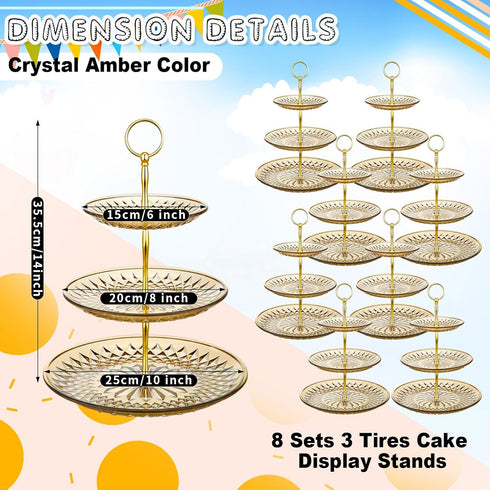 8 Packs 3 Patelai Tier Crystal Acrylic Clear Cake Stand with Gold Round Holder Acrylic Cupcake Stand Holder for Home
