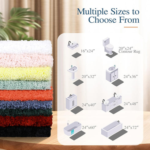 Walensee Non Slip Bath Rug, 20 x 32 Yellow Bathroom Mat, Water Absorbent Soft Microfiber Shaggy Rug