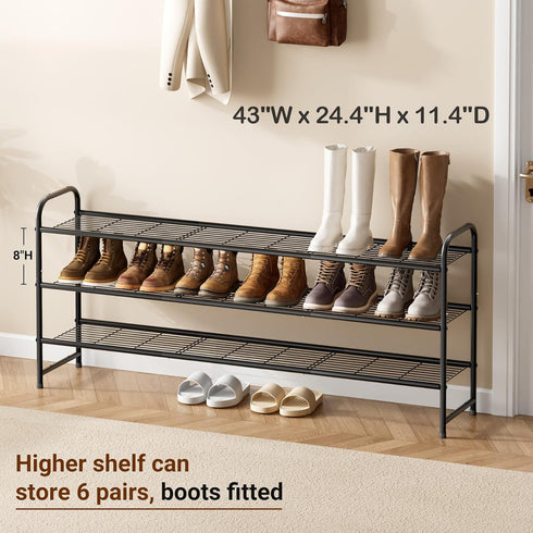 3-Tier Closet Closet KEETDY Long Shoe Rack for Metal Shoe Organizer for Entryway, Wide Stackable Shoe Storage Shelf