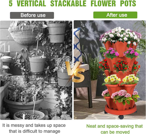 5 Vertical Strawberry Planter Tier Stackable Tower Herb Planters Stacking Outdoor Garden Planters Pot With Tools Mover