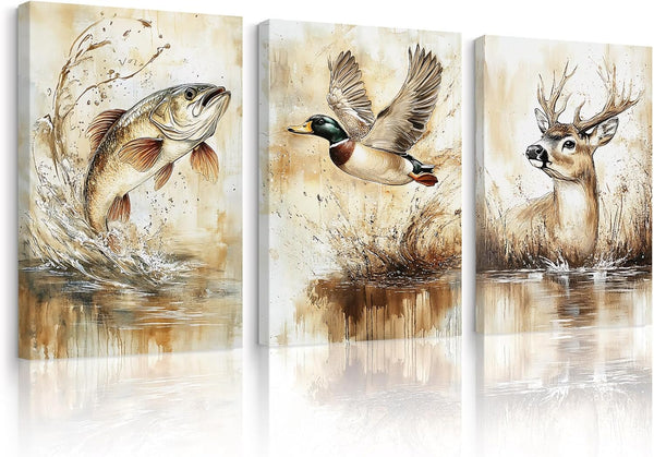 Pouydmi Vintage Animal Wall Art Baby Boy Room Canvas Wall Decor Farmhouse Animal