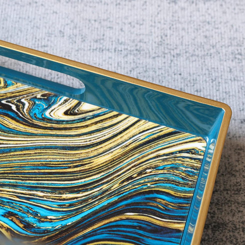 15.6 10.2" Spsyrine Serving Tray, Marble Decorative Tray Plastic Rectangular Coffee Table Tray for Living Room