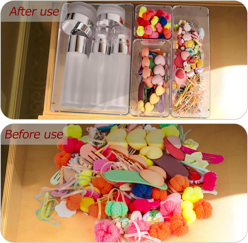 4 PCS Clear Plastic Drawer Organizer, Desk Drawer Divider for Makeup, Jewelry, Gadgets (9.0"x3.0"x2.2")