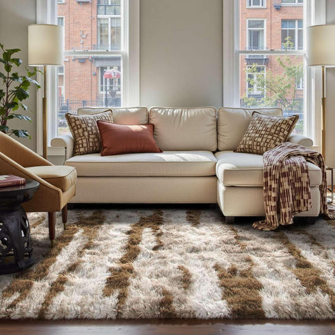 FinRec 5x8 Brown Rugs for Living Room Bedroom, Fluffy Shaggy Area Rug,