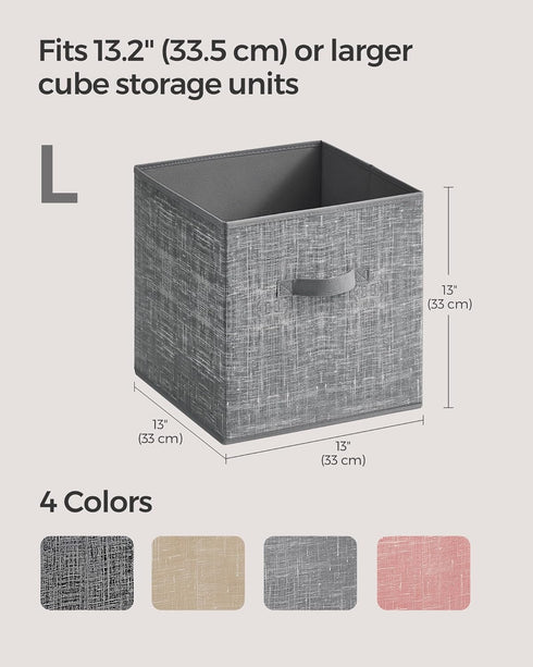 SONGMICS 13-Inch Storage Cubes, Set of 8 Non-Woven Fabric Bins, Closet Organizers for Shelves, Cattail Gray UROB833G01