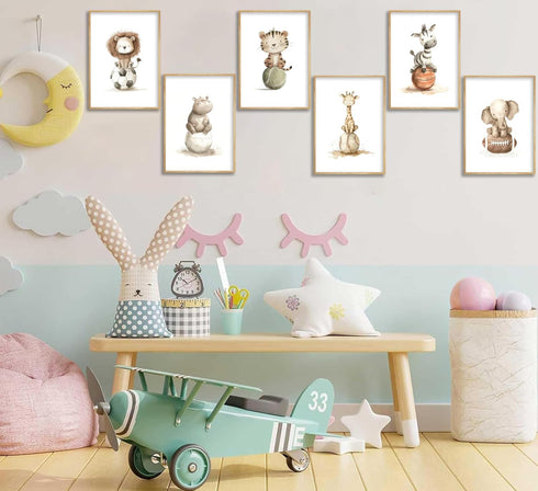 Generic Baby Boy Animals Nursery Wall Art Sport Theme Nursery Painting Picture Wall Decor Cute Lion Hippo Tiger Giraffe