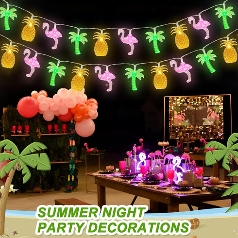 30 16Ft Summer 8 Couah LED Beach Hawaiian String Lights - Modes & Timer - Flamingo Pineapple Palm Tree Fairy Lights
