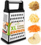 Spring Chef Professional Cheese Grater, XL Size, 4 Sides, Stainless Steel, Dishwasher Safe, Black