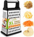 Spring Chef Professional Cheese Grater, XL Size, 4 Sides, Stainless Steel, Dishwasher Safe, Black