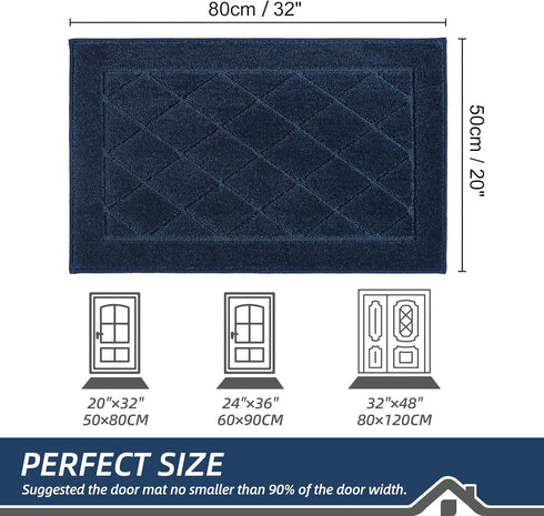BEQHAUSE Dirt Trapper Door Mat 20" x 32", Non-Slip Machine Washable Entryway Rug, Navy Blue