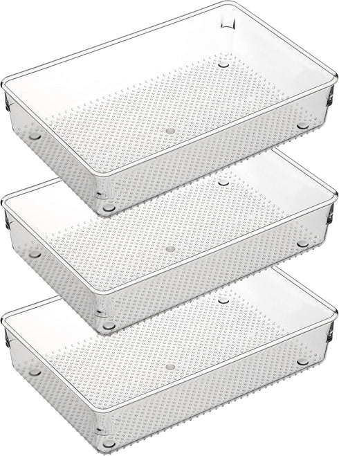 ihomecooker 3 Set Clear Plastic Junk Drawer Organizer, Vanity Cutlery Utensil Makeup Organizer for Kitchen, 6" X 9"