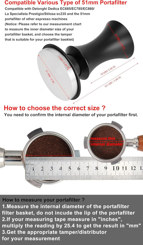 Espresso Tamper 51mm, Spring Loaded Coffee Tamper for 51mm Portafilter, Stainless Steel Flat Base