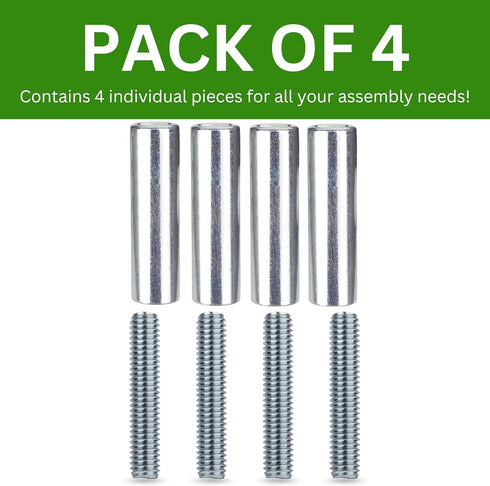 Spare Hardware Parts Bed Frame Set, Long Round Coupling Nut Sleeve and Threaded Rod, Pack of 4 Each