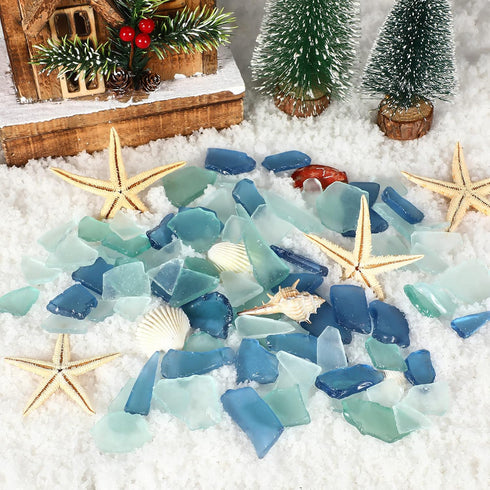 Jetec Sea Glass for Crafts, Flat Frosted Sea Glass Pieces for Beach Wedding Party Decor, Home Aquarium Supplies