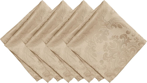 Elrene Home Fashions Caiden Elegance Damask Fabric Napkins, Set of 4 (17" x 17", Taupe)