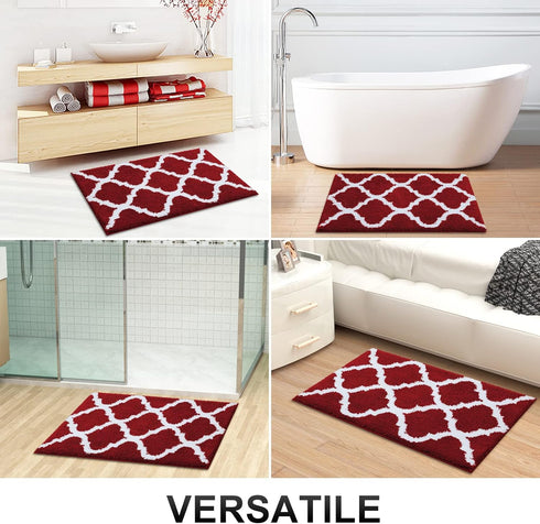 OLANLY Bathroom Rugs 47x17 | Soft Absorbent Microfiber Bath Mats, Non-Slip Shaggy Shower Carpet, Burgundy