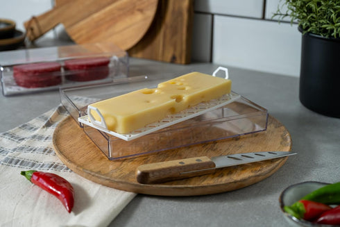Cheese Keeper Storage Container for Fridge, Food Storage Box with Lid and Tray, Sliced Cheese Organizer