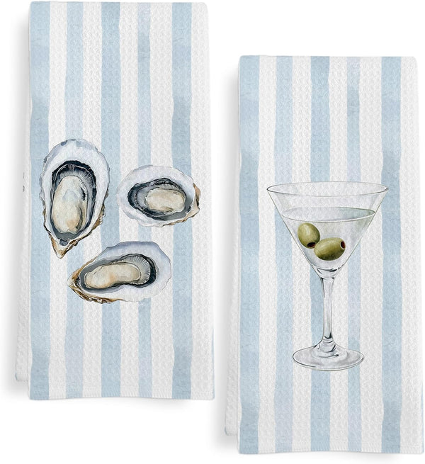 GWFSJYU Martini Oyster Kitchen Towels Set of 2, Coastal Oyster Dish Tea Towels