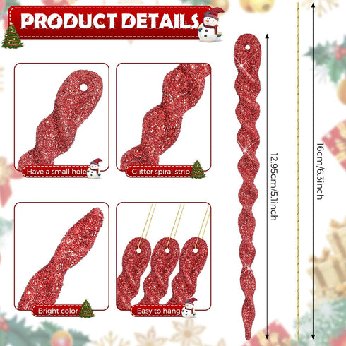 60 Pieces Twisted Icicle Ornament, Christmas Tree Decoration Glitter Spiral Strip Hangings, 5.1 Inch