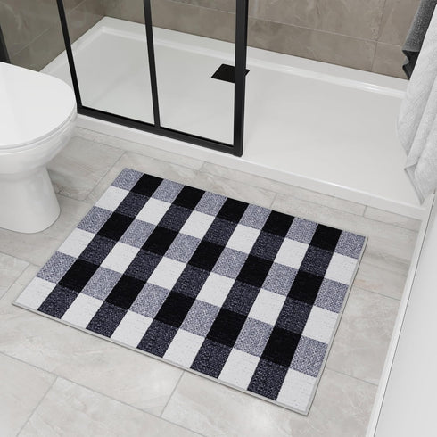 Ottomanson Rugs for Entryway, 2'3" x 3' Non Slip Buffalo Plaid Small Area Rug, Black/White