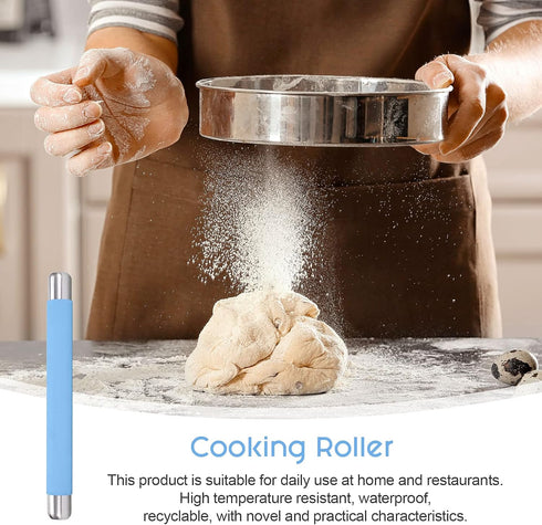 Rolling Pin Dough Roller for Baking with Thickened Non Stick Silicone Metal Handle, 13.8 X 1.5 Inches