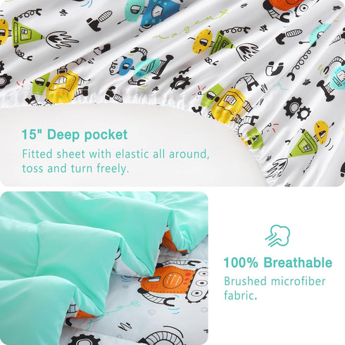 Sets 8 Set Set Mooreeke Full Size Comforter for Boys Kids, Pieces Bed in a Bag White Robot Bedding Comforter Sheet