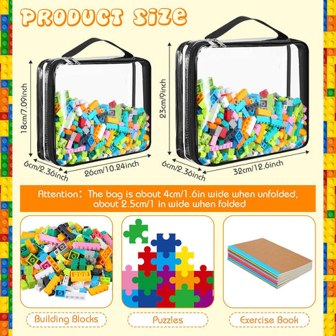 Sanwuta 6 Packs Toy Storage Bags, PVC Organizing Bags with Zipper, Waterproof for Board Games, Building Blocks
