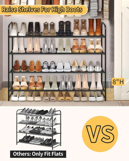 4-Tier Closet, 30-Pairs SLEEPING LAMB Long Shoe Organizer for Stackable Wide Shoe Rack Holds Low Shoe Shelf Storage
