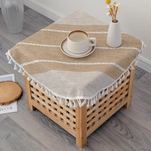 24 Inch Small Waterproof Cotton Linen Washable Tablecloth Farmhouse Wrinkle Free Round Burlap Table Cloths Coffee Heavy