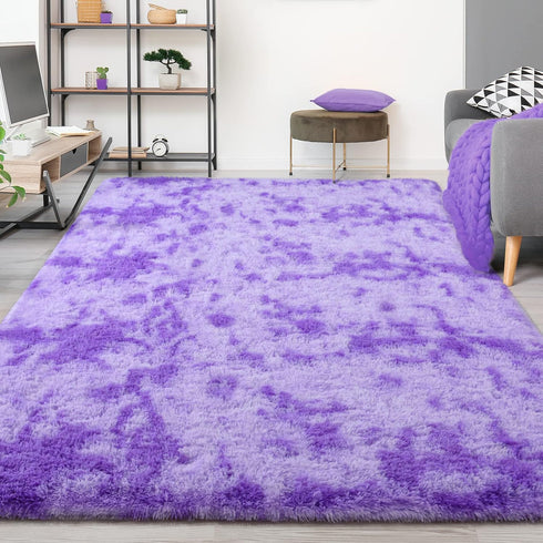 5x8 FlyDOIT Purple Tie-Dyed Large Rugs for Living Room, Feet Shaggy Rug Fluffy Throw Carpets, Ultra Soft Plush Modern