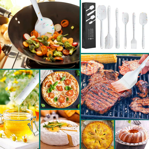 6 Piece White Silicone Spatula Set, Heat Resistant Nonstick Kitchen Utensils with Stainless Steel Core