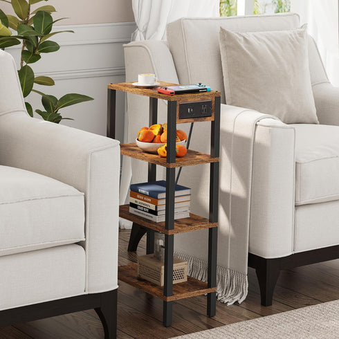 TB01BB080 TUTOTAK Narrow Side Table with Charging Station,Small End Table with USB Ports and Outlets, Skinny Sofa