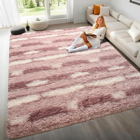 5x7 Feet Area Rugs for Living Room Bedroom,Pink and White Machine Washable