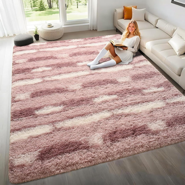 5x7 Feet Area Rugs for Living Room Bedroom,Pink and White Machine Washable