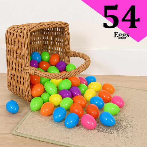 Coynurex 54PCS 2.17'' 6 Fillable Easter Eggs Plastic Hinged Eggs in Colors Bulk Eggs for Hunt, Party, Basket Fillers