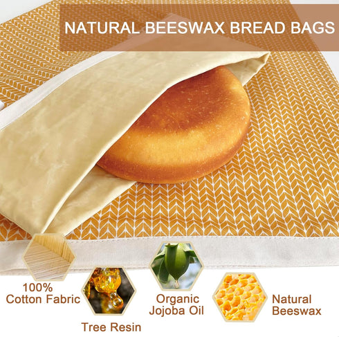 Set Beeswax Bread Bags,Bread Bag for Homemade Bread With Cotton Bowl Cover,Freezer Storage Bag to Keep Fresh,Sourdough