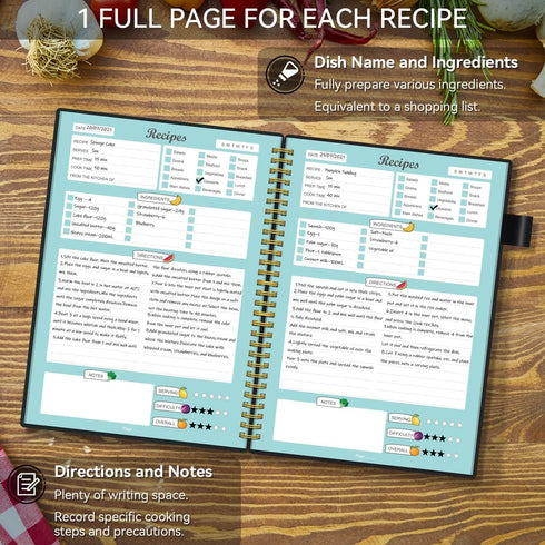 Recipe Book to Write in Your Own Recipes, Blank Recipe Notebook with Tabs for Family Cooking Lovers, 120 Pages
