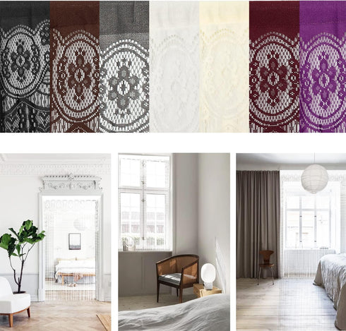 String Door Privacy Lace Curtain - Macrame Boho Doorway Window Curtains for Decorative Room Separation (White)