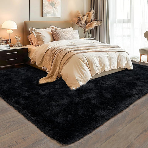 Super Fluffy Rug for Bedroom, 4x6 Feet Modern Shag Black Area Rug for Kids and Teens