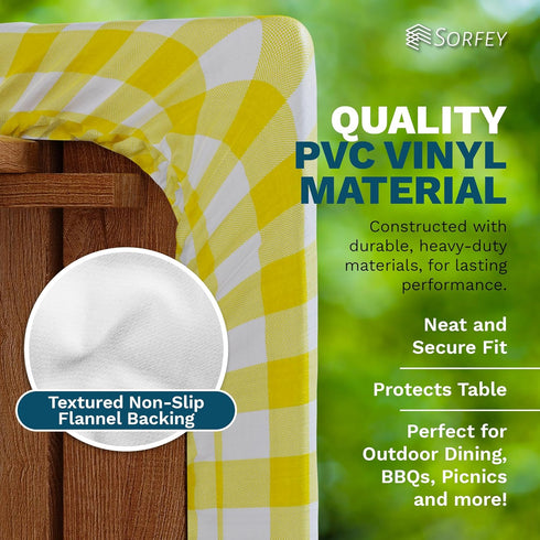 Sorfey Vinyl Picnic Table Fitted Tablecloth Cover, Checkered Design, 28 x 72 Inch, Blue