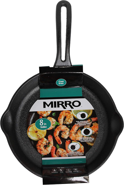 Mirro 8" Pre-Seasoned Cast Iron Skillet, Safe for Indoor & Outdoor Grill Cooking