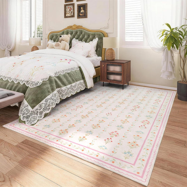 Pink Rugs for Bedroom Girls,5x8 Pink Floral Nursery Rug,Machine Washable Non Slip