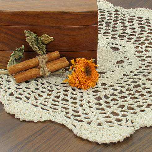 kilofly Crochet Cotton Lace Table Placemats Doilies Set, 2pc, Oblong, Beige, 15 x 23 inch