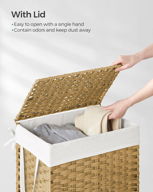 23.8 (90 ULCB51NL SONGMICS Laundry Hamper with Lid, Gallon L) Synthetic Rattan Clothes Laundry Basket with Lid