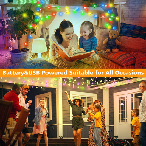 16.5ft 50LED OMIKA Christmas String Lights Battery Operated with Remote Warm White Multicolor Fairy Light Indoor