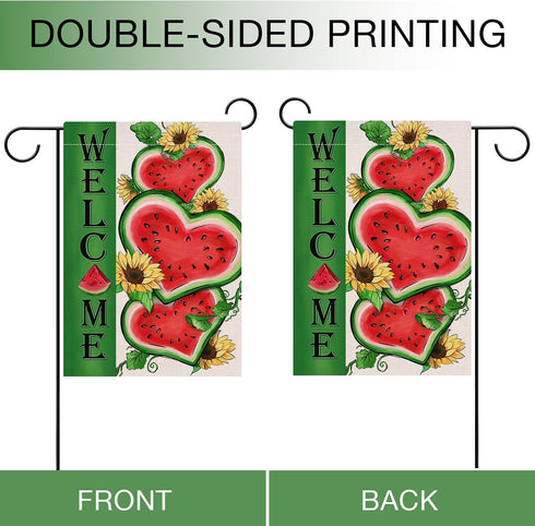 Welcome Summer Watermelon Garden Flag, Double Sided Sunflower Decorative Outdoor Home Decor, 12 x 18