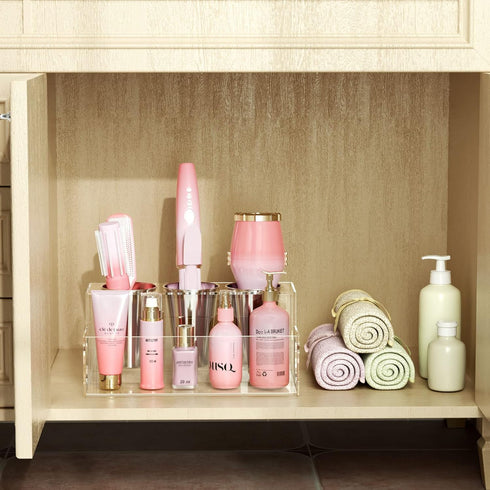 NIUBEE Hair Tool Organizer, Clear Acrylic Hair Dryer and Styling Organizer, Bathroom Countertop Blow Dryer Holder,