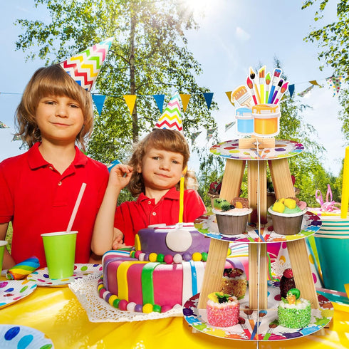 3 Tier Art Paint Party Cupcake Stand, Multicolor Party Holder for Paintbrush Birthday Party Supplies