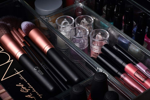 Masirs Clear Drawer Organizer, 8-Piece Set for Office Desk, Utensils, Cosmetics, and Makeup