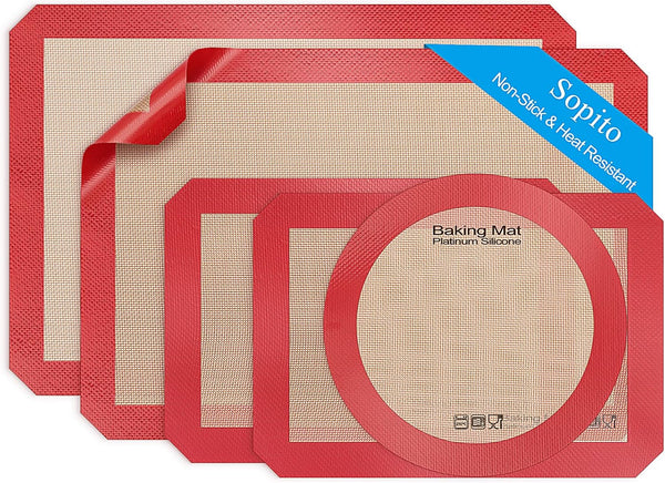 Silicone Baking Mat Set of 5, Nonstick & Reusable Bakeware Mats for Cookies, Macarons, Bread